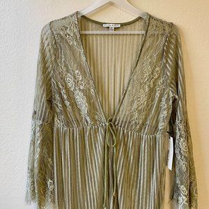 Haute Monde Olive Lace-Trim Pleated‎ Midi Dress NWT, Size M